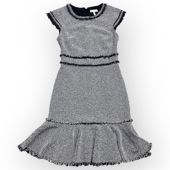 Rebecca Taylor Indigo Tweed Dress, navy blue and white boucle, size 4 - Picture 4 of 16